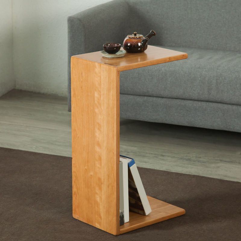 24.4" H Solid Wood Side Table Rectangular Brown/Natural End Table with Floor Shelf