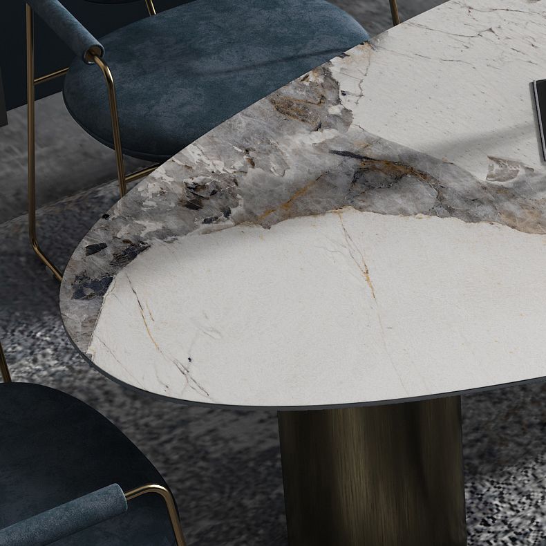 Oval Traditional Luxury Dining Table Sintered Stone Table with 3 Gold Legs Clearhalo ' dining_table' 'Dining Tables & Seating' 'Dining Tables' 'furn' 'furn_dining_table' 'Furniture' 'furniture_dining_table' 'Kitchen & Dining Furniture' 'kitchen&dining_furn' 'kitchen' 'kitchen_dining_table' 1200x1200_3c899b86-a28c-435e-93fa-98e658866ad3
