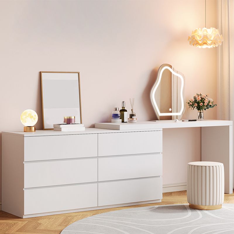 Modern With Drawer Bright White Wooden Lighted Mirror Bedroom