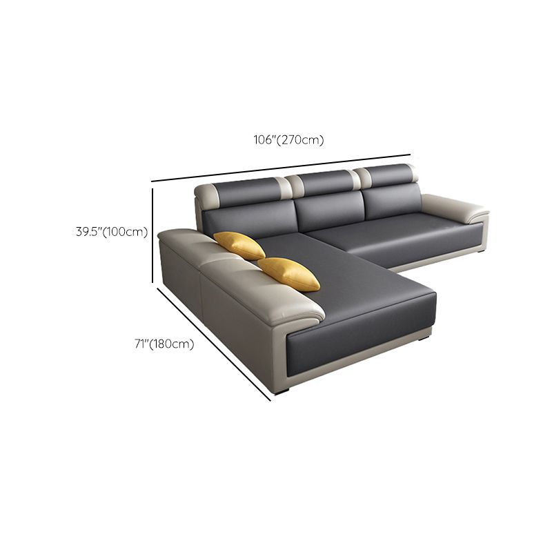 Contemporary Grey Sectional Sofa with Pillow Top Arm in Faux Leather Clearhalo 'furn' 'furn_sectionals' 'Furniture' 'Living Room Furniture' 'Sectionals' 1200x1200_3c8a7be0-14ef-4337-a879-8144f6e8c08b