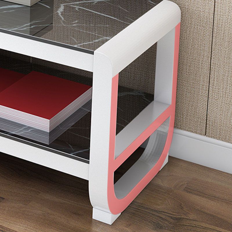 Glam Glass Top Media Console TV Stand Open Shelving TV Stand Console