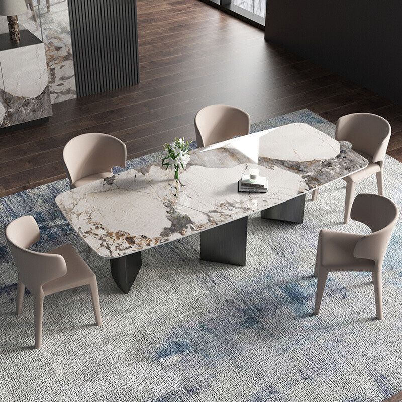 Contemporary Dining Table Sintered Stone Table with Metal Legs for Home Use Clearhalo 'Dining Tables & Seating' 'Dining Tables' 'dining_table' 'furn' 'furn_dining_table' 'Furniture' 'Kitchen & Dining Furniture' 1200x1200_3c8e4780-c353-4d35-8bcd-61a9ab85bcf7