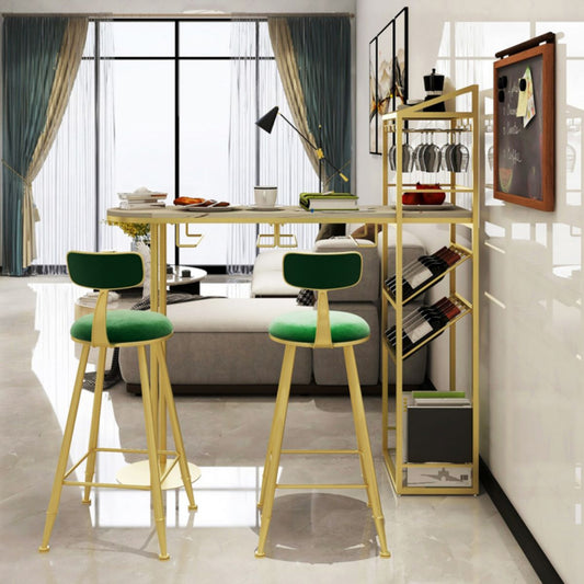 Glam Style Bar Table Stone Top Pub Table with Wine Cabinet for Dining Room Clearhalo 'Bar Furniture' 'Bar Tables' 'bar_tables' 'furn' 'furn_bar_tables' 'Furniture' 'furniture_bar_tables' 'Kitchen & Dining Furniture' 1200x1200_3c8edec9-fdc3-4d43-9d5e-0b2a6c3a0afd