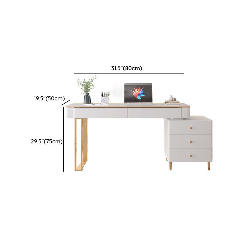 Modern Stone Office Desk Rectangular Shape Task Desk with 5-Drawers in ...