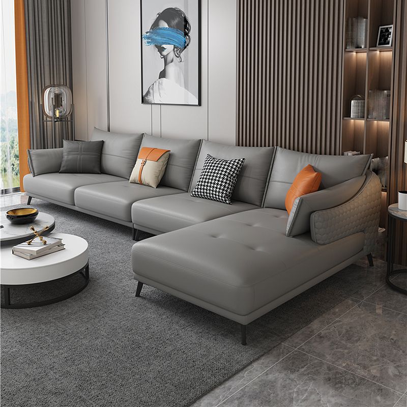 131.88" L x 66.92" W x 33.46" H Genuine Leather Sofa Pillow Top Arm Sectional Clearhalo 'furn' 'furn_sectionals' 'Furniture' 'furniture_sectionals' 'Living Room Furniture' 'Sectionals' 1200x1200_3c910d2c-a300-4a6d-9825-400bb2c30960