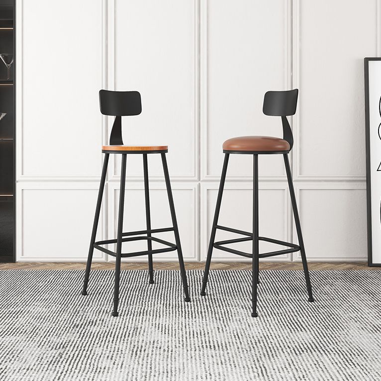 Industrial Armless Backrest Counter Stool Iron Dining Room Bar Stool with Seat and Pedal