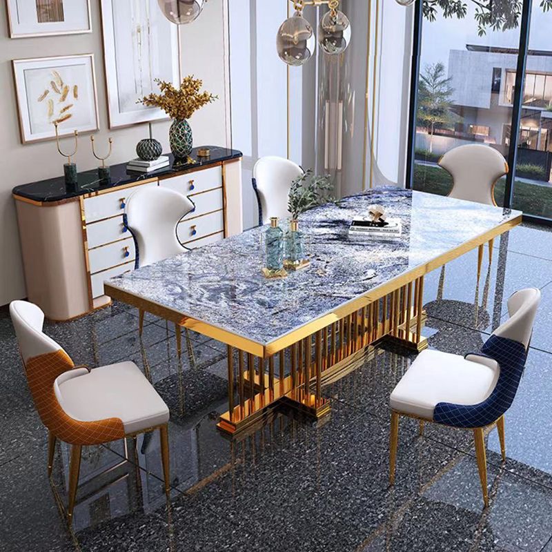 Glam Dining Stone Table Dining Rectangle Table with Metal Legs for Home Use Clearhalo 'Dining Tables & Seating' 'Dining Tables' 'dining_table' 'furn' 'furn_dining_table' 'Furniture' 'Kitchen & Dining Furniture' 1200x1200_3c9396f6-14e8-46b4-945b-9234dce0cceb
