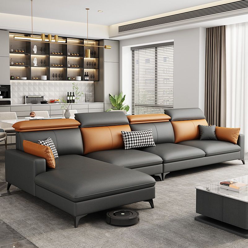 Contemporary 35.43 " H Faux Leather Square Arm Sofa & Chaise Clearhalo 'furn' 'furn_sectionals' 'Furniture' 'Living Room Furniture' 'Sectionals' 1200x1200_3c9a830b-5bce-44bd-8803-09b2ebed403b
