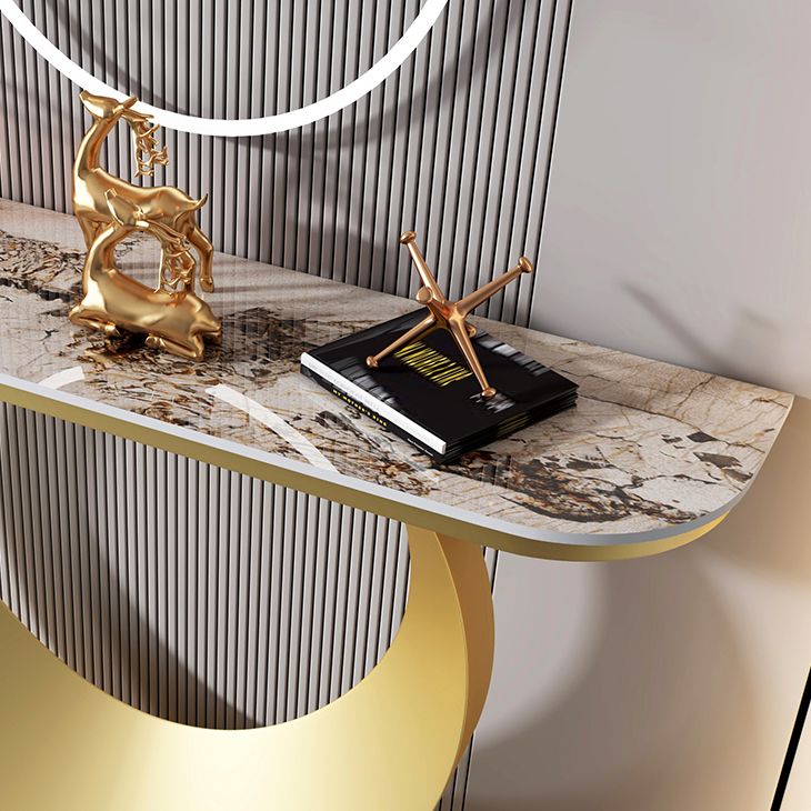 Zeitgenössische Halbmondkonsole Akzenttisch Antikes Finish -Konsole -Sofa Tisch in Stein