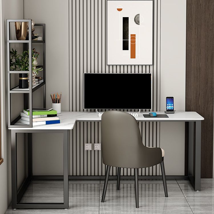 Scrivania per uffici a forma di L in stile moderno Sinterita scritta in pietra senza scaffale