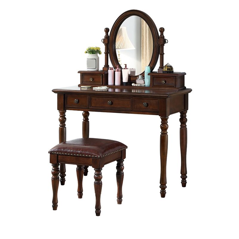 55.1"height Brown/ White Wood Makeup Vanity with Drawers and Mirror Clearhalo 'Bedroom Furniture' 'furn' 'furn_makeup_vanities' 'Furniture' 'Makeup Vanities' 'makeup_vanities' 1200x1200_3ca12102-bf14-4a48-b73b-0b03d28012f1