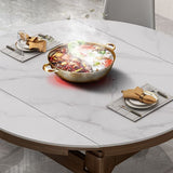 Sintered Stone Dining Table Round Dinner Table with Rubberwood Frame for Dining Room