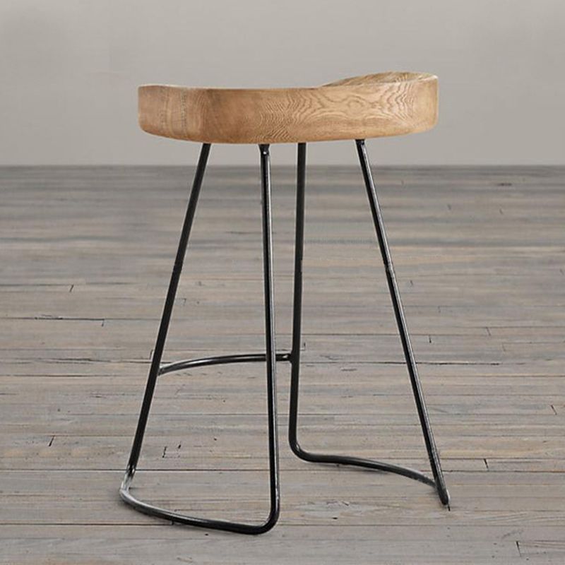Contemporary Style Counter Stool Solid Wood Saddle Seat Bar Stool with Metal Base Clearhalo 'Bar Furniture' 'Bar Stools' 'bar_stools' 'furn' 'furn_bar_stools' 'Furniture' 'Kitchen & Dining Furniture' 1200x1200_3ca2a309-80ea-4504-81c0-e45e17fac179