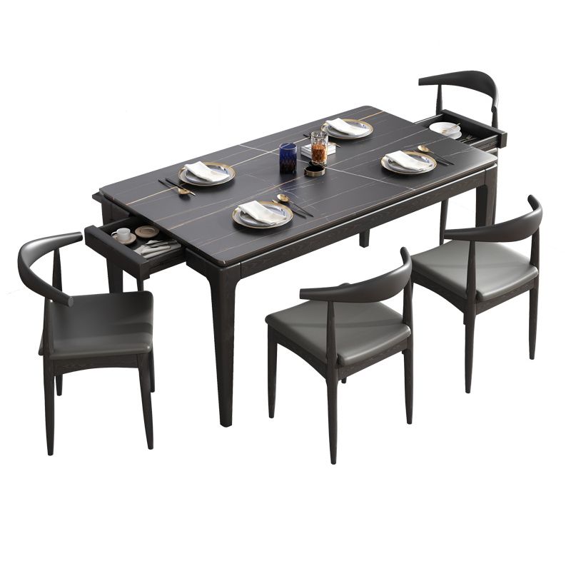 Modern White & Black Sintered Stone Dining Set Rectangle Shape Standard Dining Set for Kitchen Clearhalo 'Dining Room Sets' 'Dining Tables & Seating' 'dining_room_set' 'furn' 'furn_dining_room_set' 'Furniture' 'furniture_dining_room_set' 'Kitchen & Dining Furniture' 'kitchen&dining_furn' 'kitchen' 1200x1200_3ca3cf23-9c58-457d-9185-9e50fe5c7818