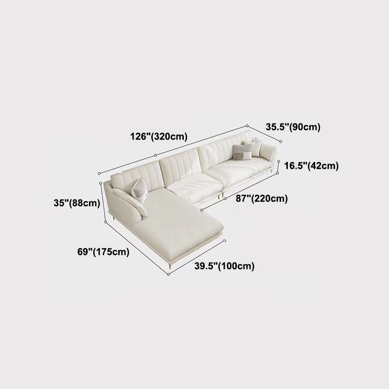 Sloped Arm Sofa with Chaise in White Sewn Pillow Back Faux Leather Sofa - 68.9" D