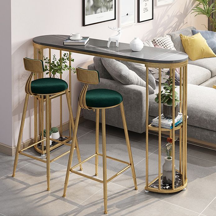 Glam Iron Bistro Table Stone Top Oval Indoor Bar Dining Table with 2-Shelf Clearhalo 'Bar Furniture' 'Bar Tables' 'bar_tables' 'furn' 'furn_bar_tables' 'Furniture' 'furniture_bar_tables' 'Kitchen & Dining Furniture' 1200x1200_3ca4abf3-1a3a-455b-983d-7e5f4f721911