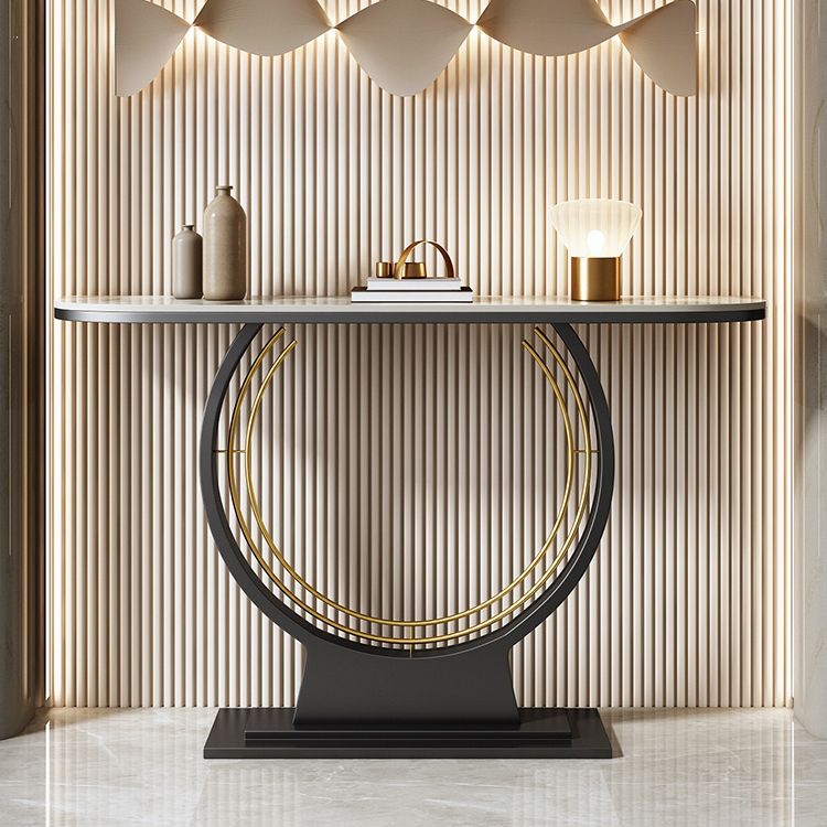 12 Inch Wide Accent Table Half Moon Stone Console Table for Hall Clearhalo 'Console Tables' 'console_tables' 'Entry & Mudroom Furniture' 'furn' 'furn_console_tables' 'Furniture' 1200x1200_3ca5e0f5-6c5a-4220-94a0-f0a0fa534c23
