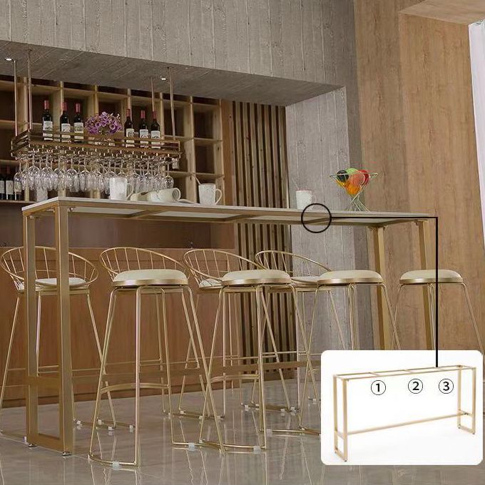 Glam White Marble Counter Table with Rectangle Table Top Gold Trestle Table, Only Table Clearhalo 'Bar Furniture' 'Bar Tables' 'bar_tables' 'furn' 'furn_bar_tables' 'Furniture' 'furniture_bar_tables' 'Kitchen & Dining Furniture' 1200x1200_3ca63bdd-f4f7-4d28-867d-29b6125b7804