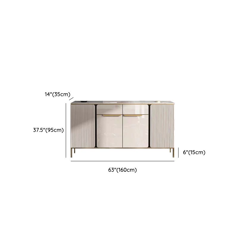 Porte di vetro in pietra di credenza in stile glam Credenza a buffet con armadi e cassetti