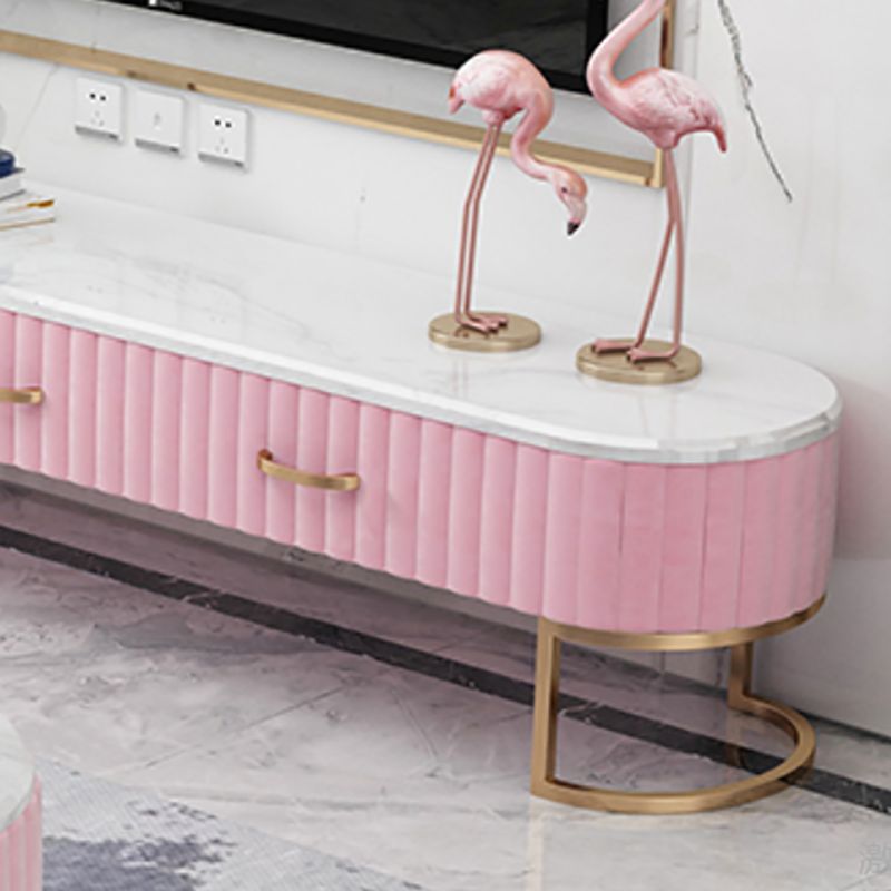 Meuble TV scandinave imitation marbre, console TV de rangement fermée avec tiroirs