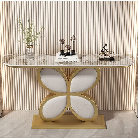 Mesa de acento de media luna Acabado antiguo Mesa de sofá de consola en piedra