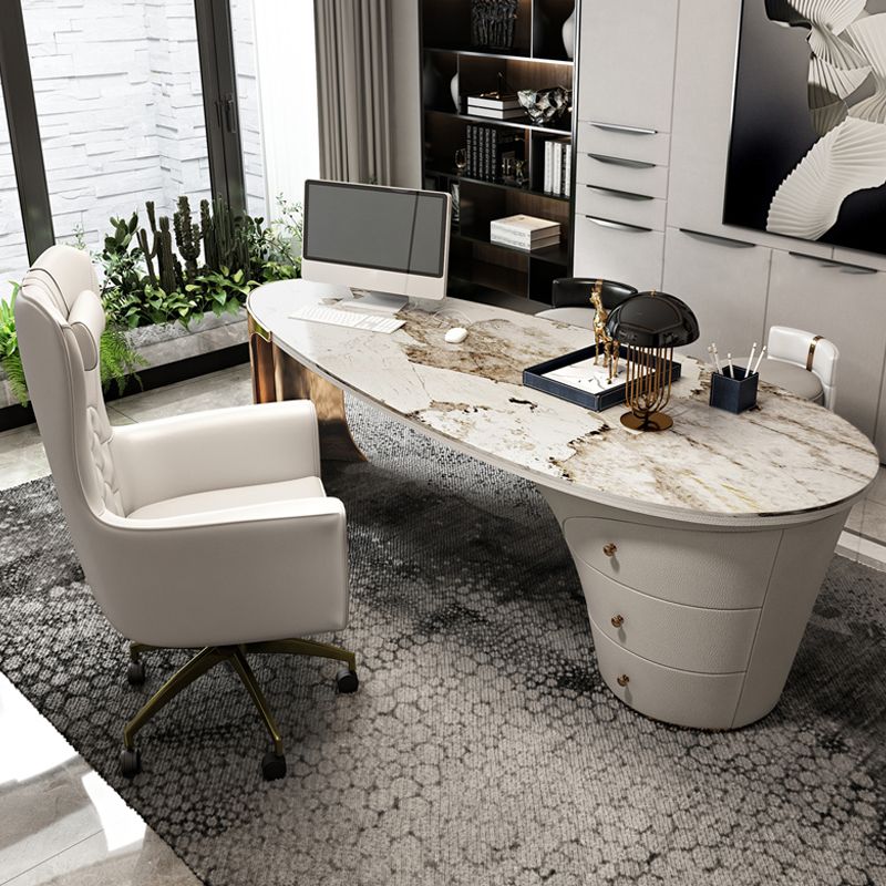 Bureau de bureau en métal Glam Style Stone Writing Bureau avec 3 tiroirs