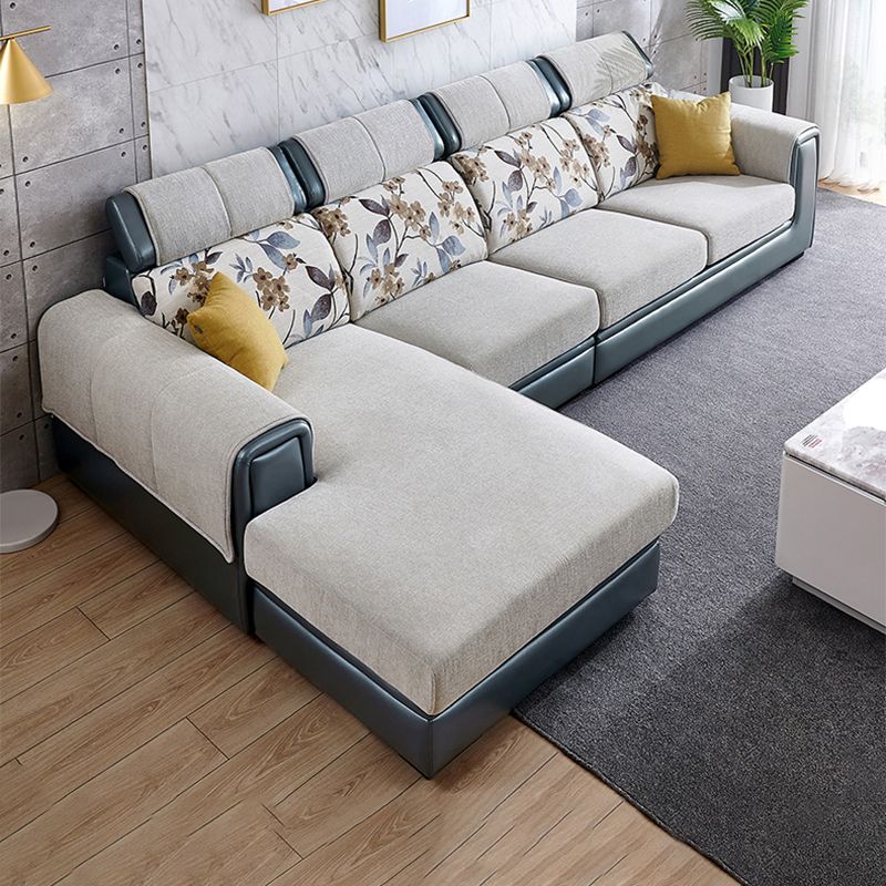Modern Gray Cushions Sofa & Chaise 5-Seater 139.37" L Square Arm Sectional Sofa Clearhalo 'furn' 'furn_sectionals' 'Furniture' 'Living Room Furniture' 'Sectionals' 1200x1200_3cbbb914-12be-428c-8eb3-d60fe10dcfe6