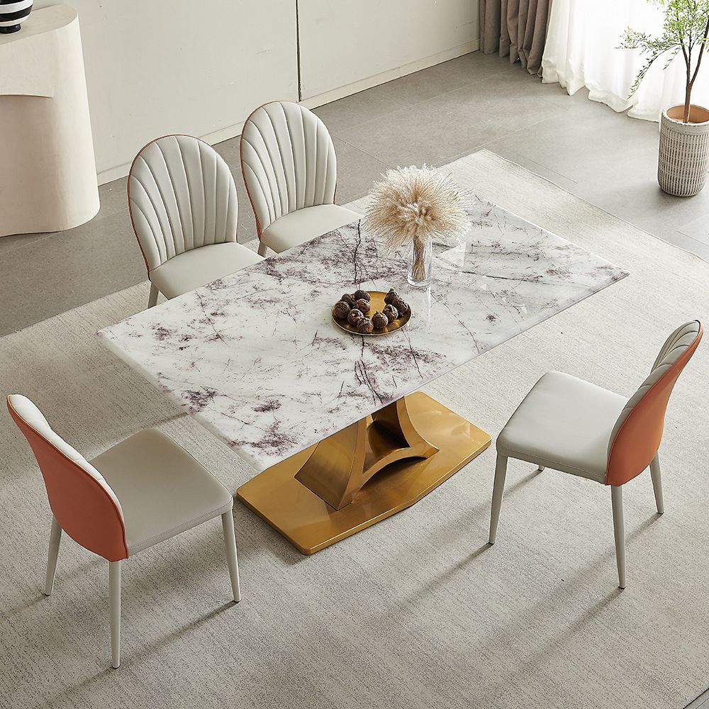 Glam Style Rectangle Table Sintered Stone Dining Table with Metal Legs Clearhalo 'Dining Tables & Seating' 'Dining Tables' 'dining_table' 'furn' 'furn_dining_table' 'Furniture' 'Kitchen & Dining Furniture' 1200x1200_3cbfdc29-0385-4c9f-b224-8151c4635612