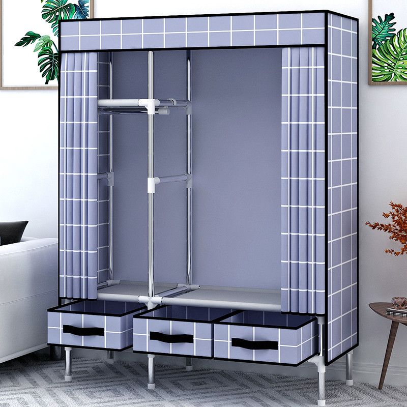 Matte Finish Wardrobe for Home Modern Style Storage Cabinet with Metal Frame