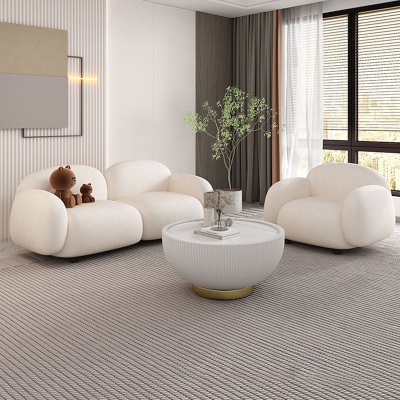 Modern Rolled Arm Sofa White Velvet Sofa for Living Room, Apartment