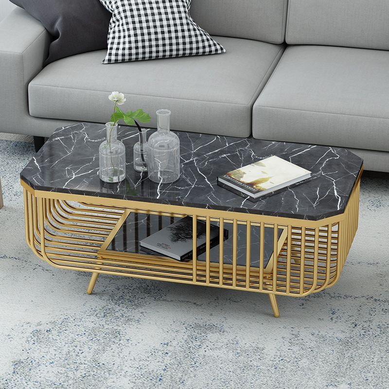 39.37" L Rectangle Slate Coffee Table Iron 4 Legs Cocktail Table with Shelf Clearhalo 'Coffee & Accent Tables' 'Coffee Tables' 'coffee_tables' 'furn' 'furn_coffee_tables' 'Furniture' 'Living Room Furniture' 1200x1200_3cc65ef0-91ce-4a64-8d7f-5c27e22d79c9