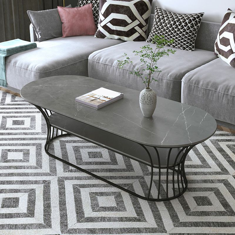 Glam 17,7 "H tavolino in ardesia ovale Tavolo da cocktail in metallo