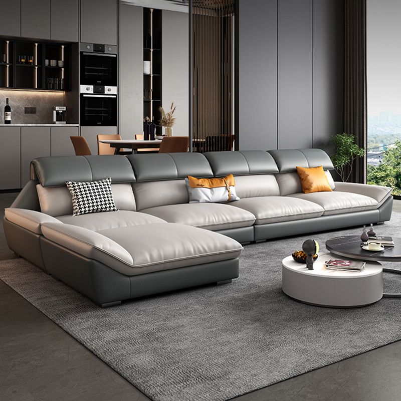 Grey Stain-Resistant Faux Leather Pillow Top Arm Sofa/Sectional for Living Room Clearhalo 'furn' 'furn_sectionals' 'Furniture' 'furniture_sectionals' 'kitchen' 'kitchen_sectionals' 'Living Room Furniture' 'Sectionals' 1200x1200_3cc9cf82-67c0-4794-934b-e560a580b7a9