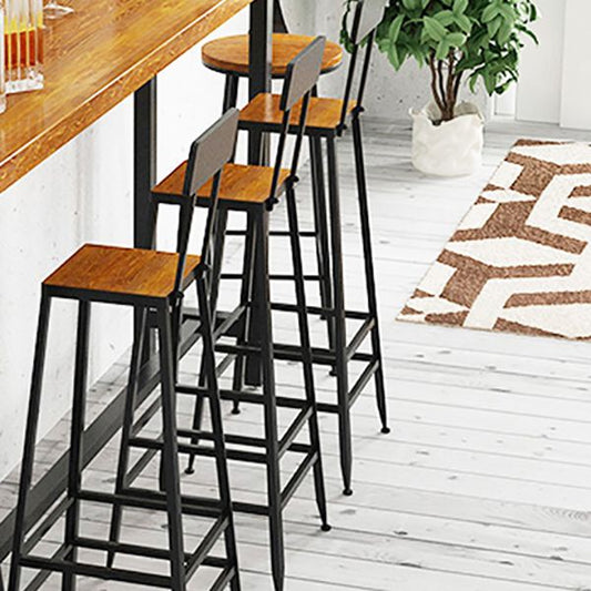 Contemporary Solid Wood Bar Stool Armless Dining Stool with Footrest