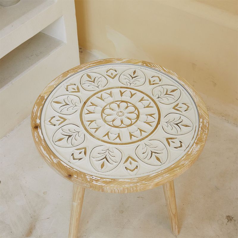 French Country 3 Legs Sofa Side Accent Table Solid Wood Round End Table