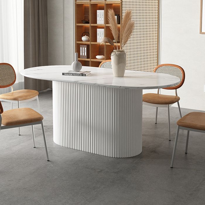 White Top Dining Table Contemporary Oval Dining Table with Pedestal Base Clearhalo 'Dining Tables & Seating' 'Dining Tables' 'dining_table' 'furn' 'furn_dining_table' 'Furniture' 'Kitchen & Dining Furniture' 1200x1200_3ccfd646-45fe-4435-a57f-f284769ebec3