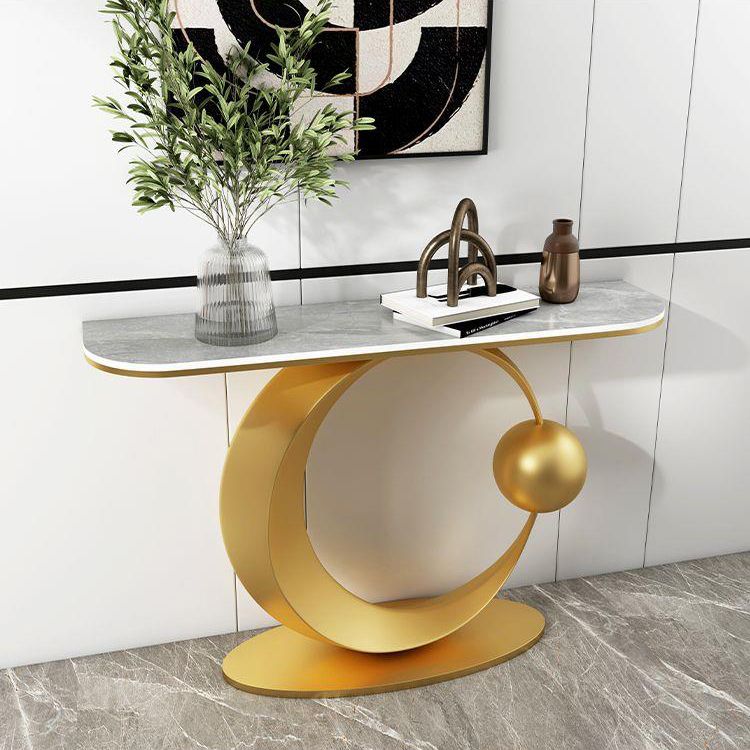 Halbmond zeitgenössischer Konsolen Akzenttisch Antikes Finish -Konsole -Sofa Tisch in Stein