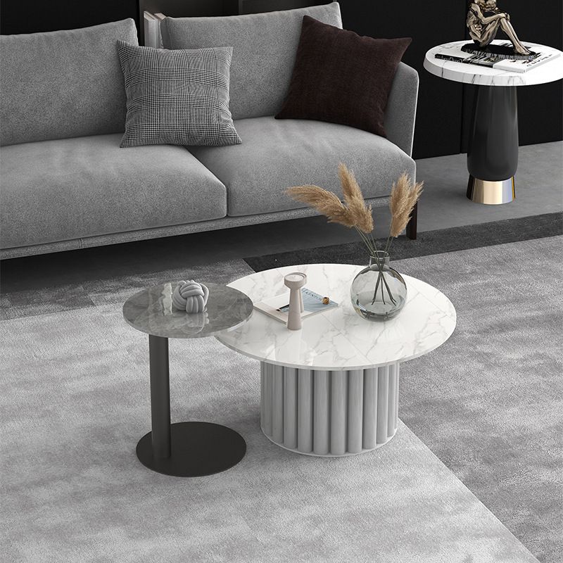 Modern Stone Pedestal Cocktail Table Round Coffee Table - White/Grey Clearhalo 'Coffee & Accent Tables' 'Coffee Tables' 'coffee_tables' 'furn' 'furn_coffee_tables' 'Furniture' 'Living Room Furniture' 1200x1200_3cd2e617-726b-43c1-87da-7e414ad0e221