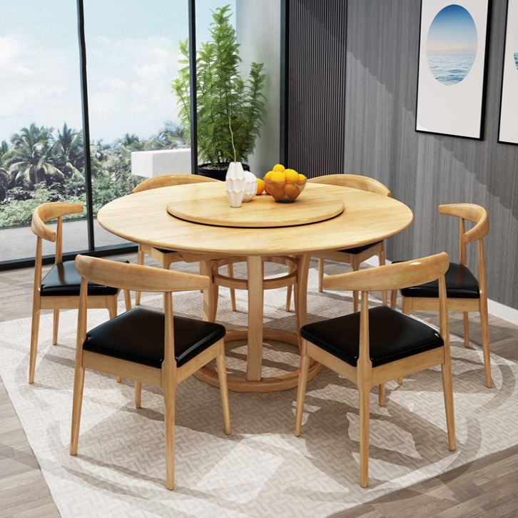 Round Pedestal Casual Dining Table Wood Color Fixed Turntable of Rubberwood Solid Wood Clearhalo ' dining_table' 'Dining Tables & Seating' 'Dining Tables' 'furn' 'furn_dining_table' 'Furniture' 'furniture_dining_table' 'Kitchen & Dining Furniture' 'kitchen&dining_furn' 'kitchen' 'kitchen_dining_table' 1200x1200_3cd79fd7-ddc4-463d-b08d-86ad89c1812b