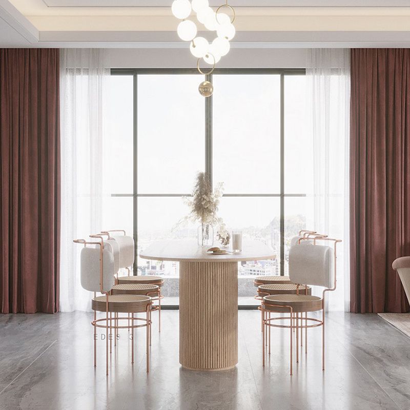 Oval Double Pedestal Minimalist Dining Table Wood Color Fixed Table of Solid Wood Clearhalo ' dining_table' 'Dining Tables & Seating' 'Dining Tables' 'furn' 'furn_dining_table' 'Furniture' 'furniture_dining_table' 'Kitchen & Dining Furniture' 'kitchen&dining_furn' 'kitchen' 'kitchen_dining_table' 1200x1200_3cd90614-2d5f-46c7-add3-74b0ea35d9b7