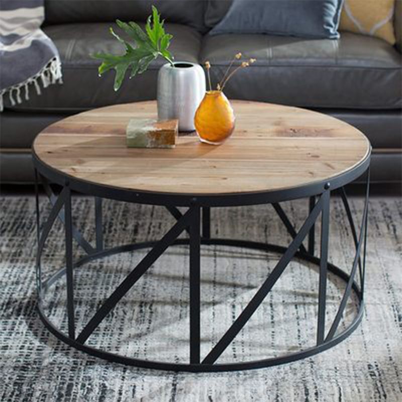Table basse contemporaine Table de cocktail ronde en bois massif