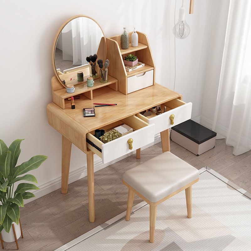 Scandinavian Wooden Vanity Desk with Drawers Makeup Dressing Table Set