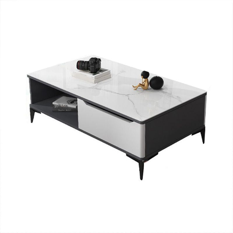 4 Legs Cocktail Table Rectangle Stone Single Coffee Table with Drawer Clearhalo 'Coffee & Accent Tables' 'Coffee Tables' 'coffee_tables' 'furn' 'furn_coffee_tables' 'Furniture' 'Living Room Furniture' 1200x1200_3cdd0bac-94ce-410b-8f57-87750f6c8eca