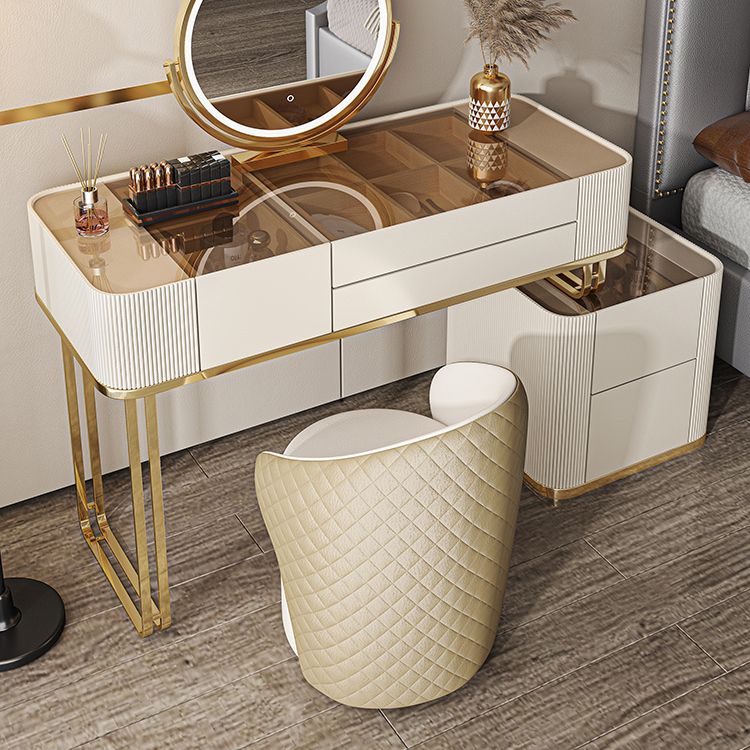 Tavolo da toeletta a specchio illuminato dimmabile con 5 cassetti in vetro/pietra vanità per trucco top