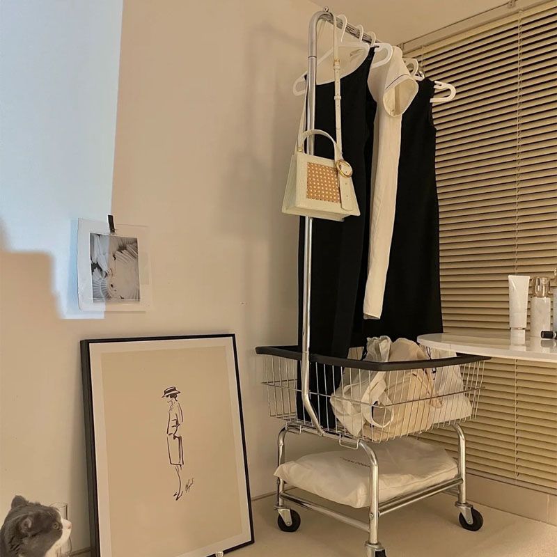 Stainless Steel Free Standing Hall Tree with Storage Basket Hall Stand for Living Room Clearhalo 'Entry & Mudroom Furniture' 'furn' 'furn_hall_tree_coat_racks' 'Furniture' 'Hall Trees & Coat Racks' 'hall_tree_coat_racks' 1200x1200_3ce7a852-e06b-422c-94f2-686b8af9f12b