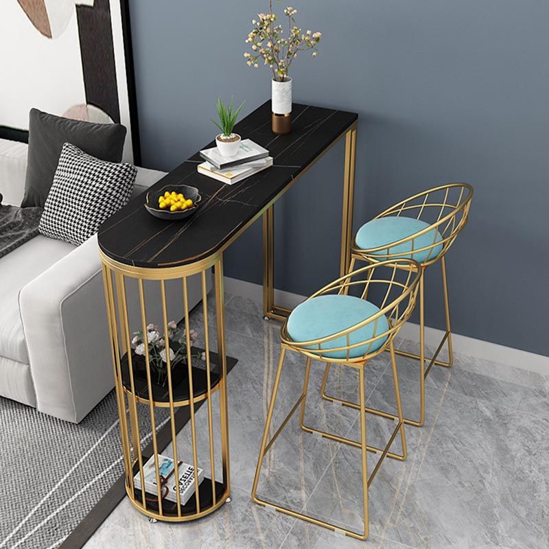 Table de bar de style glamper en pierre de salle à manger table bistrot avec grille de rangement