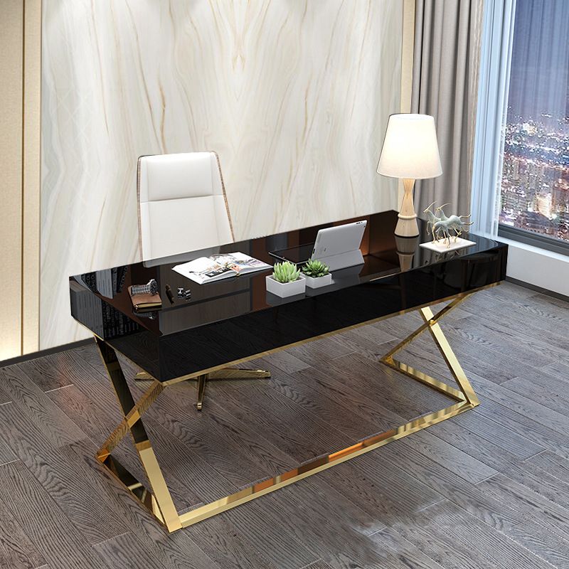 Trestle Rectangular Writing Desk with Metal Legs Office Desk Solid Wood Clearhalo 'furn' 'furn_office_desk' 'Furniture' 'Office Desks' 'Office Furniture' 'office_desk' 1200x1200_3ceac43d-5493-4ea1-9031-b3deab1e16dd