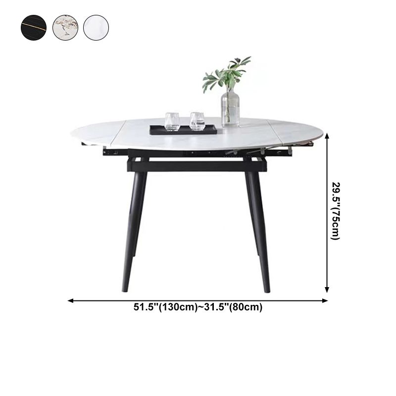 53.15''L Round Contemporary Dining Table Sintered Stone Table with 4 Black Metal Legs Clearhalo ' dining_table' 'Dining Tables & Seating' 'Dining Tables' 'furn' 'furn_dining_table' 'Furniture' 'furniture_dining_table' 'Kitchen & Dining Furniture' 'kitchen&dining_furn' 'kitchen' 'kitchen_dining_table' 1200x1200_3cf003be-049f-4dd7-8fe1-d23bb68cf5f3