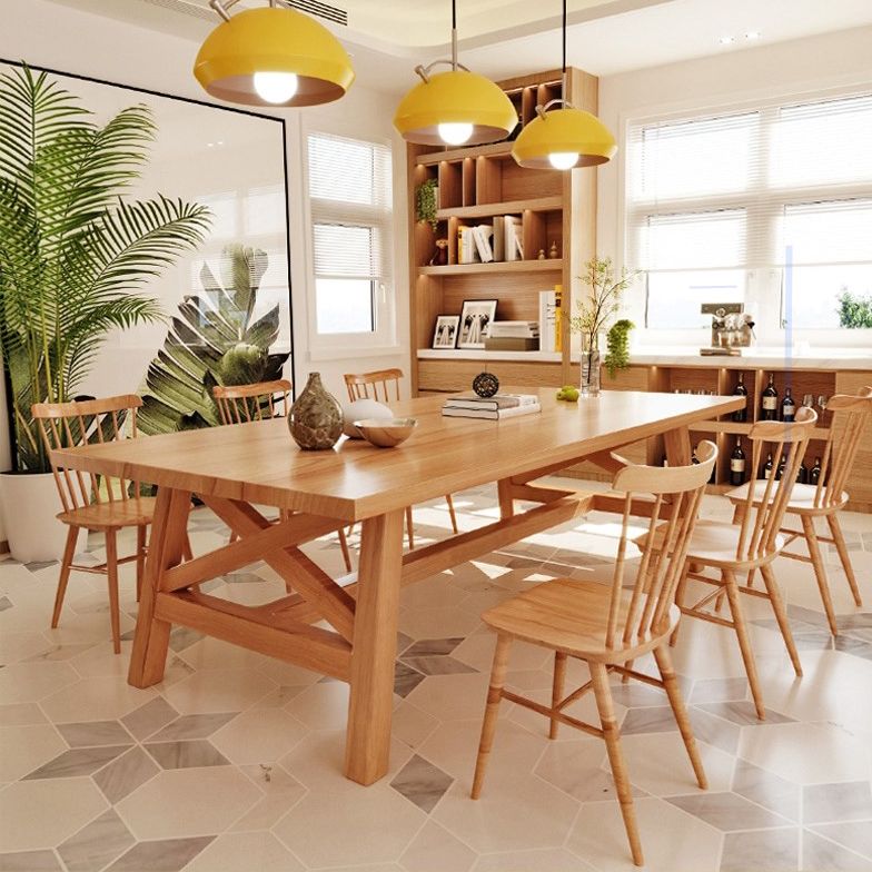 Rectangle Wood Dining Table for Restaurant Modern Pine Table with Trestle Base Clearhalo 'Dining Tables & Seating' 'Dining Tables' 'dining_table' 'furn' 'furn_dining_table' 'Furniture' 'furniture_dining_table' 'Kitchen & Dining Furniture' 1200x1200_3cf09fbf-2652-41f7-89f1-d1566e1bc3a0