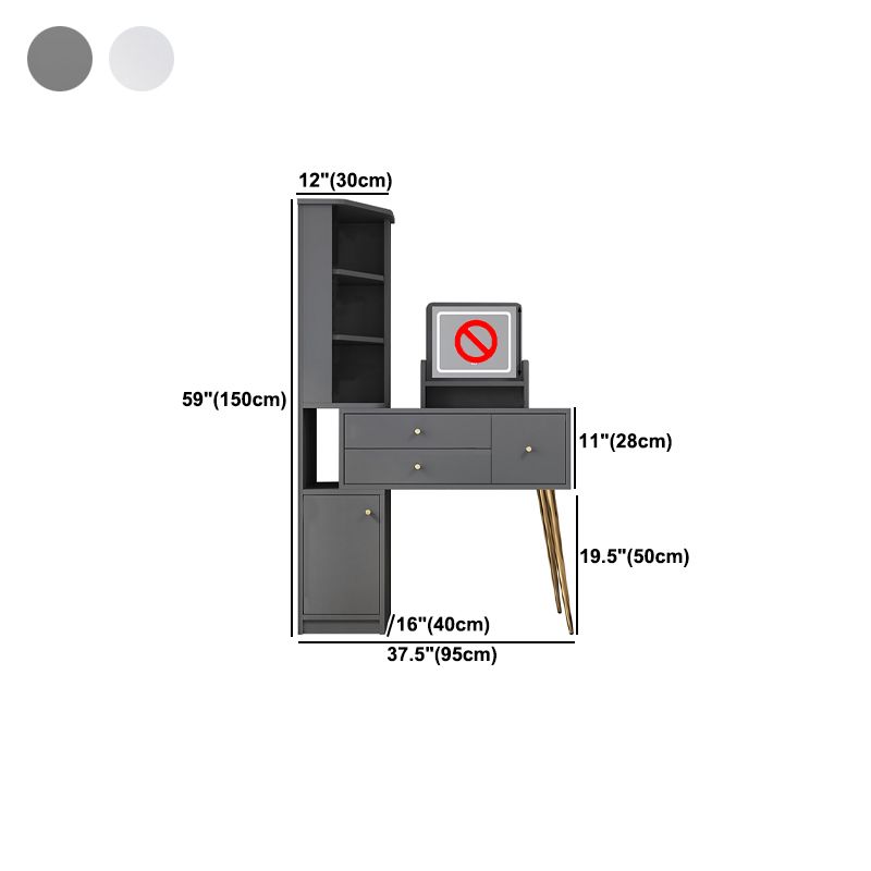 Materiale a base di legno in stile glam tavolo da toeletta bianca/grigia con cassetti e ripiani